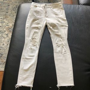 White Ankle Legging Ripped Jeans
